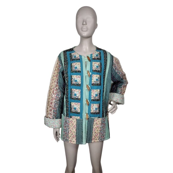 Vintage 70s Floral Cottagecore Patchwork Calico Quilted Granny Core Coat Jacket - Picture 6 of 9